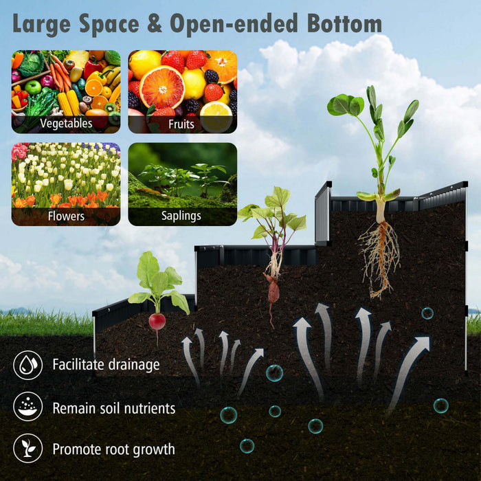Costway 2 Pcs Lit De Jardin Eleve A 3 Niveaux, Boite De Planteur Exterieure Elevee En Metal De 47\" X 47\" X 24\" Noire