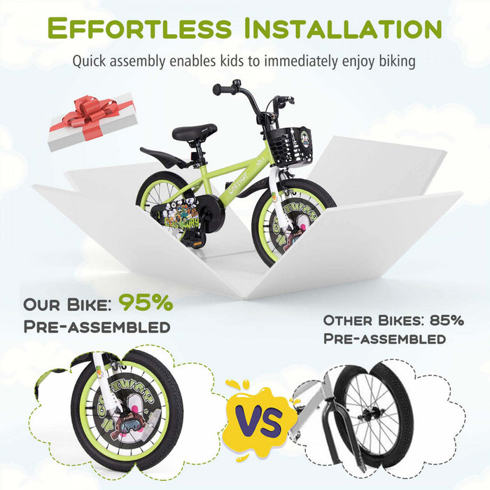 Costway 16\" Velo Pour Enfants Pour 4-7 Avec Guidon Reglable En Hauteur Et Frein A Main En Selle Vert