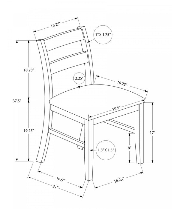 Ensemble de 2 chaises de salle à manger de style transitionnel avec bois massif brun et tissu brun pour la salle à manger et la cuisine