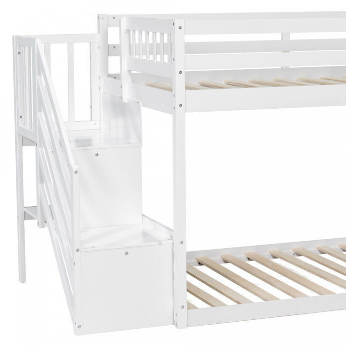 Lit superpose Liam au sol avec echelle et rangement, simple sur simple, blanc