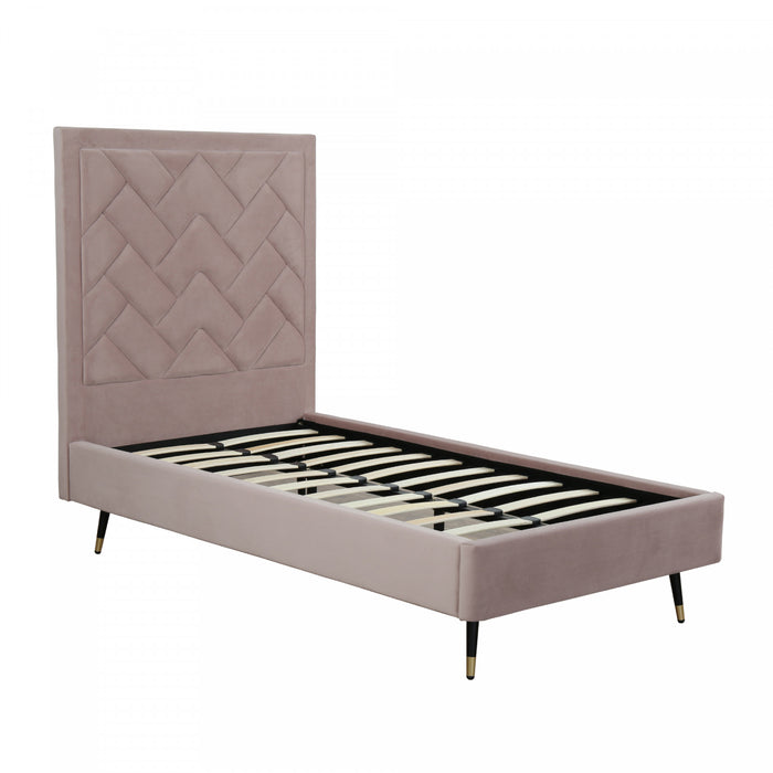 Lit simple moderne Crosby en velours capitonne, coloris rose blush