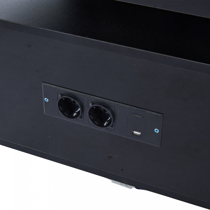 Lumina Table Basse Haute Brillance 39.3 po avec Lumieres LED, Port USB et Portes Transparentes, Noir