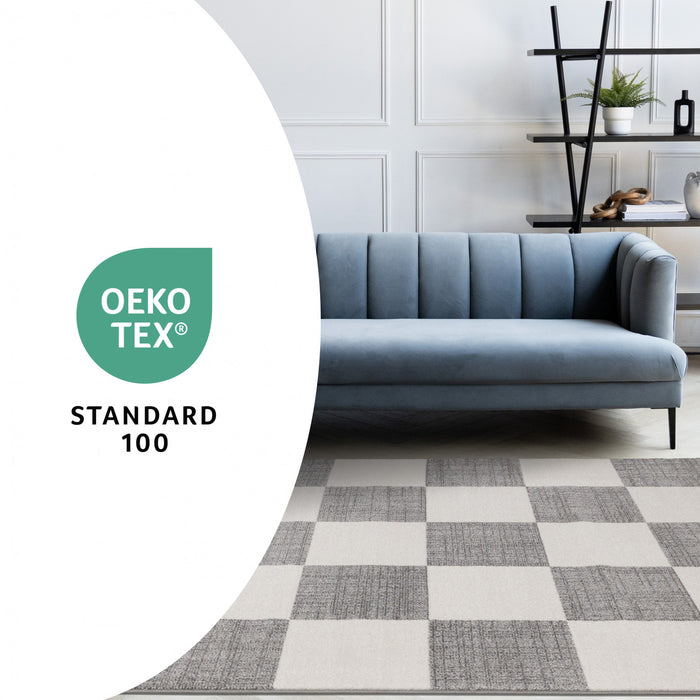 Tapis Covington a Carreaux Gris et Blanc, 6'7\" x 9'10\"