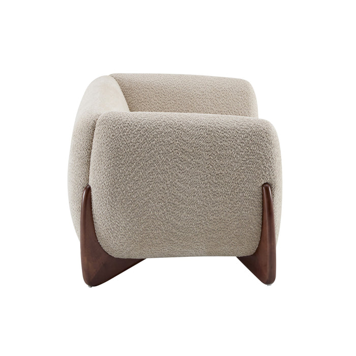 Lillian Canape deux places moderne en bois massif avec revetement en boucle, assise confortable, amande