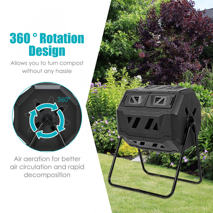 Seau A Compost Rotatif A 360° De 160 L Avec Gants De Jardin, Composteur De Jardin De Grande Capacite Avec Double Chambre, Convient Pour Le Traitement Des Feuilles, Pelures, Noir