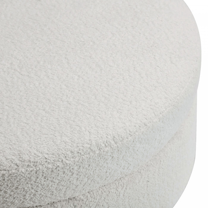 Table Basse Ottoman Ronde Sophia avec Rembourrage Capitonne et Rangement - Blanc