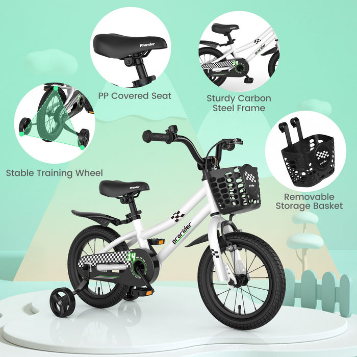 Velo Costway 14\" Pour Enfants Avec Roues D'entrainement Amovibles Et Panier Pour 3-5 Ans Blanc