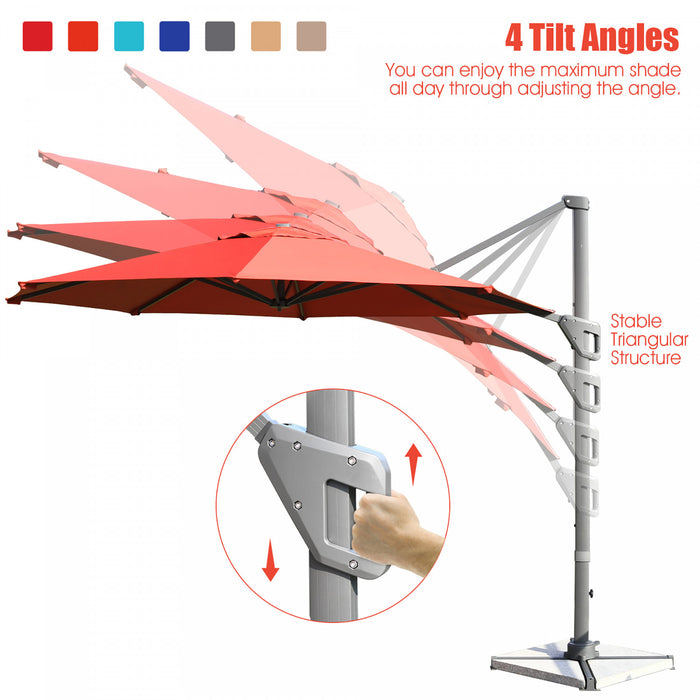 Costway Parasol deporte 11ft pour terrasse a rotation cantilever, aluminium, inclinable, base croisee, orange