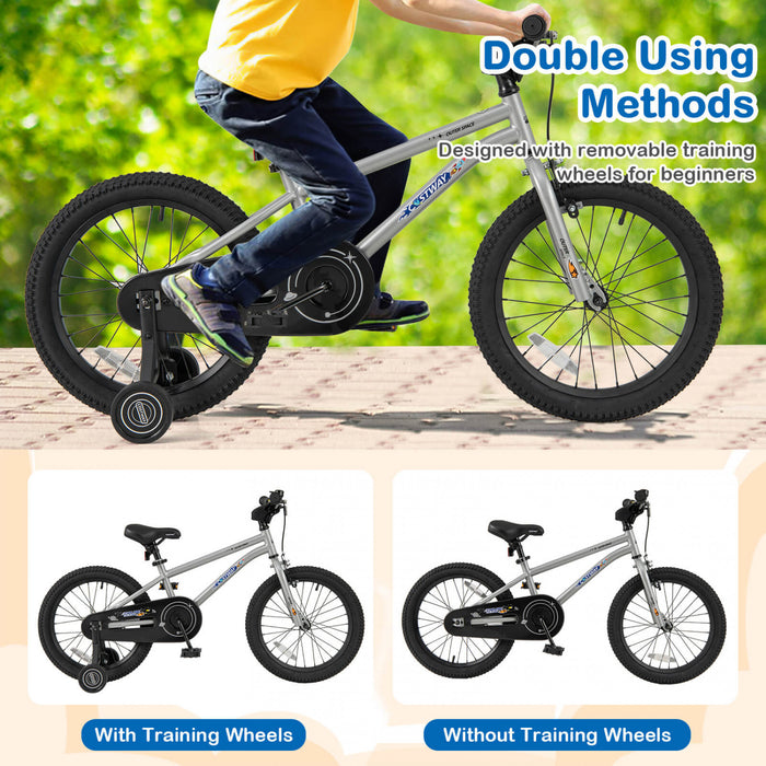 Velo Costway 18 Pouces Pour Enfants De 4 A 8 Ans Avec Selle Reglable Et Guidon Antiderapant Argent