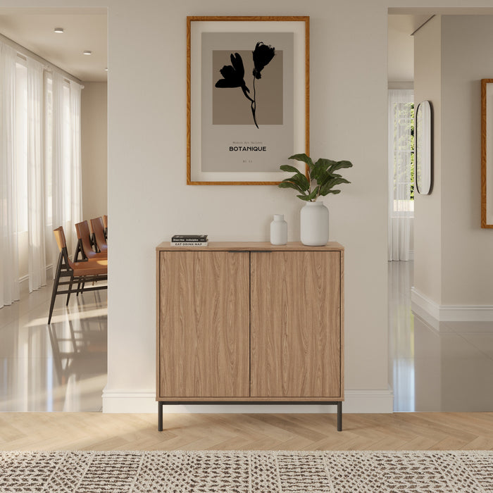 Armoire décorative de rangement mince Nordika à 2 portes - noyer clair