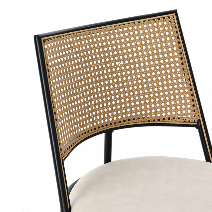 Chaises de salle a manger modernes Oliver avec assise rembourree en PU et dossier en rotin PE, lot de 2, noir