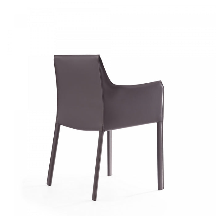 Chaise laterale moderne en cuir vegetalien gris Paris - Lot de 2