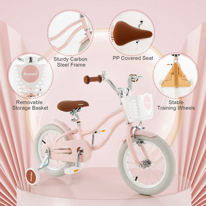 Velo Costway 14\" Pour Enfants Avec Roues D'entrainement Amovibles Et Panier Pour 3-5 Ans