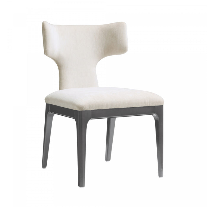 Chaise laterale en bois et chenille creme style mid-century Eloria - Lot de 2