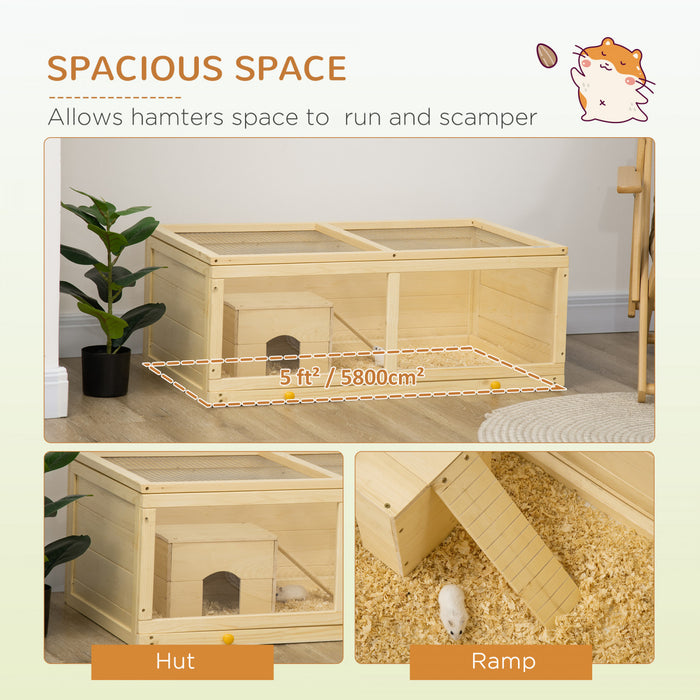 Pawhut Cage En Bois Pour Hamster, Kit Pour Petits Animaux, Maison De Jeu D'exercice Pour Hamsters Nains, Gerbilles, Chinchillas, Cochons D'inde, Lapins, Avec Plateau Coulissant, Dessus Ouvrable