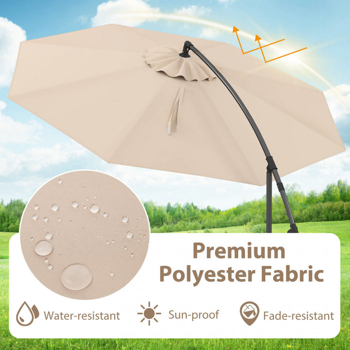 Costway Parasol deporte 10 FT pour terrasse avec 8 baleines, base croisee, inclinable, beige