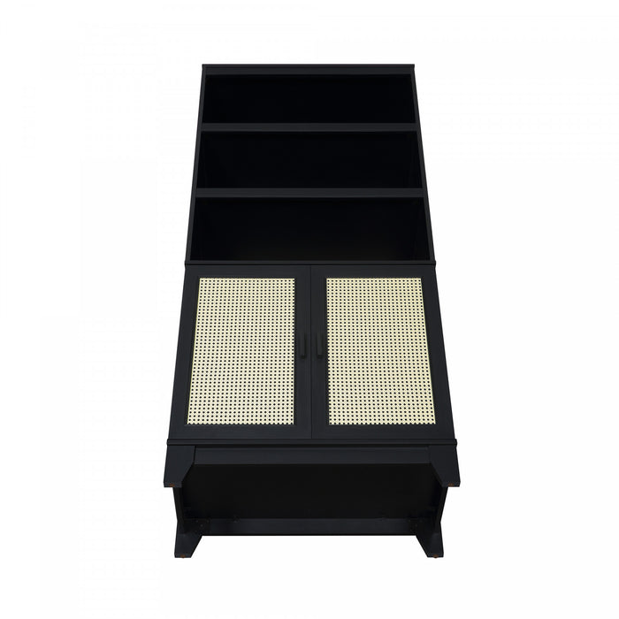 Armoire bibliotheque Sheridan style milieu du siecle 79 cm en noir (7 etageres) – Lot de 2