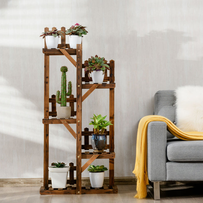 Etagere A Fleurs En Bois A 5 Niveaux, Support De Pots Avec Grande Capacite Pour Decoration, Porte-plantes Exterieur Ou Interieur En Couleur Marron, Presentoir Parfait Pour Maison, Jardin, Balcon