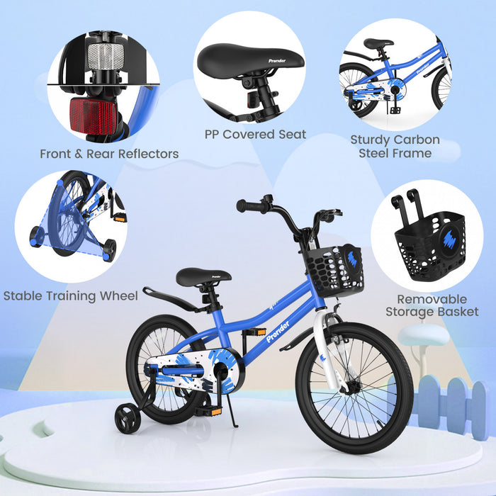 Velo Costway 18\" Pour Enfants Avec Roues D'entrainement Amovibles Et Panier Pour 4-8 Ans Bleu