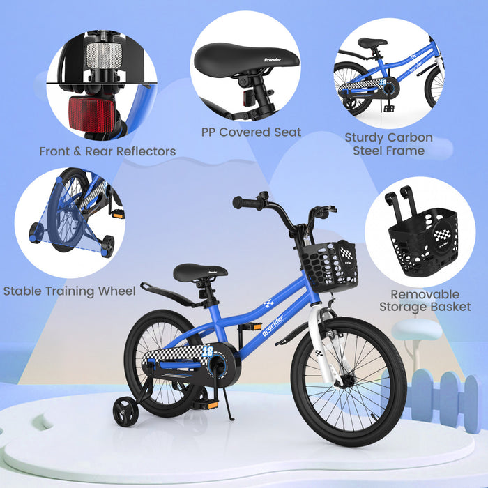 Velo Costway 18\" Pour Enfants Avec Roues D'entrainement Amovibles Et Panier Pour 4-8 Ans Bleu
