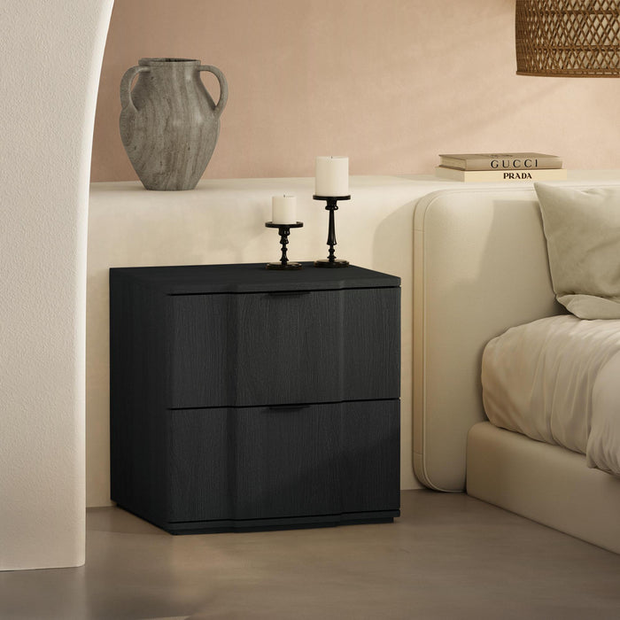 Table de nuit Clive style milieu du siecle moderne 56 cm en noir et or (2 tiroirs)