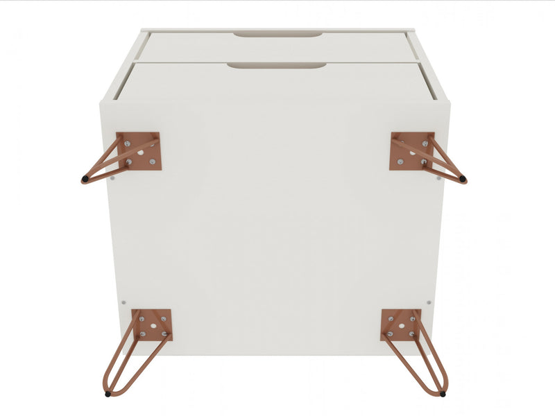 Table de nuit Rockefeller Mid-Century Modern 20\" en blanc casse (2 tiroirs) - Lot de 2