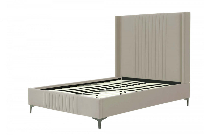Lit complet Promenade de style mid-century moderne, rembourre en velours, coloris taupe rustique