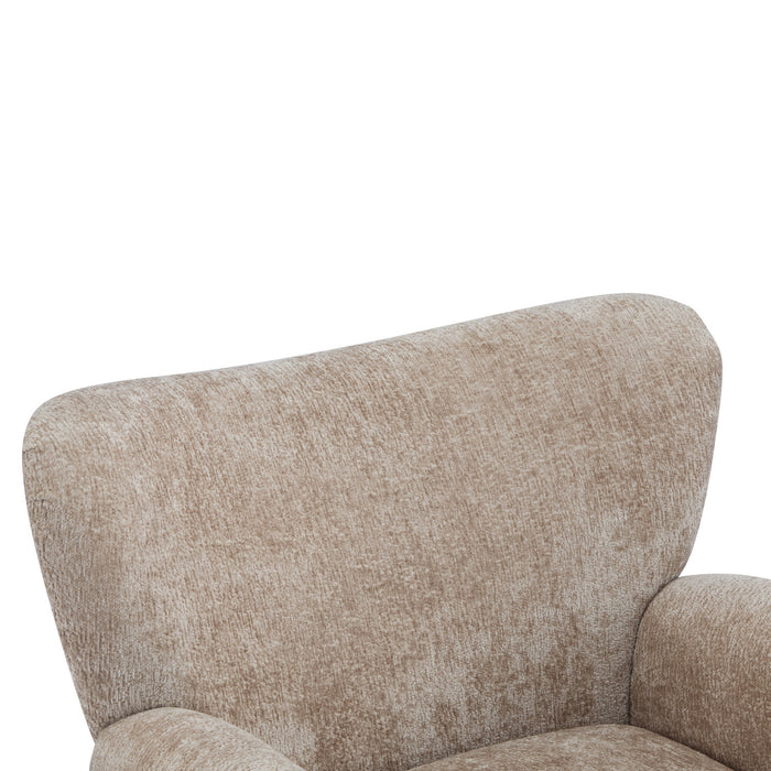 Wingate Fauteuil Aile Confortable en Tissu Premium et Pieds en Bois Massif, Brun Beige