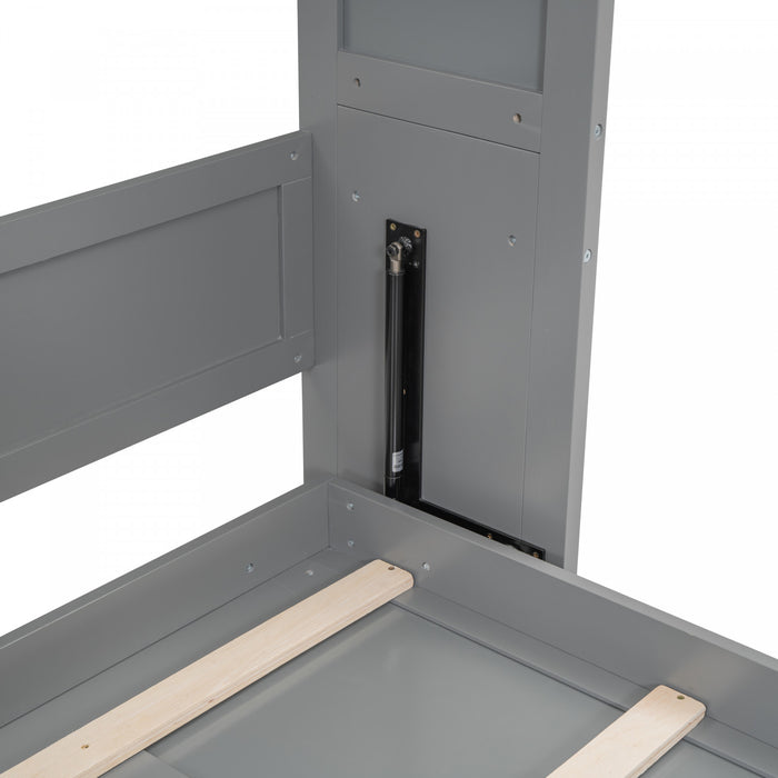 Lit Escamotable Double Jocelyn Gain De Place Avec Etageres, Gris