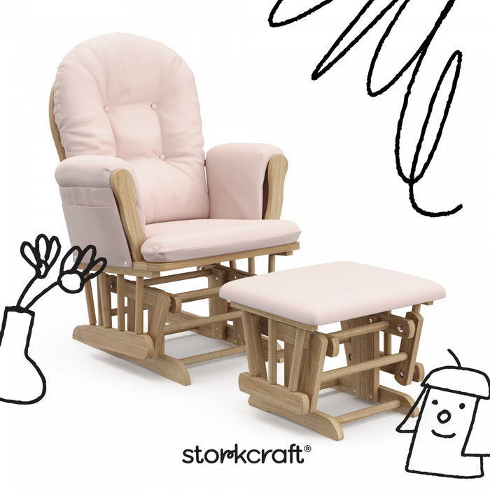 Storkcraft Hoop Fauteuil bercant et pouf - Natural avec pink