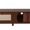 Rustic 67 Inch TV Cabinet with Rattan Sliding Doors and Drawers, Wood | Rustic Meuble TV 67 po avec Portes Coulissantes en Rotin et Tiroirs, Bois