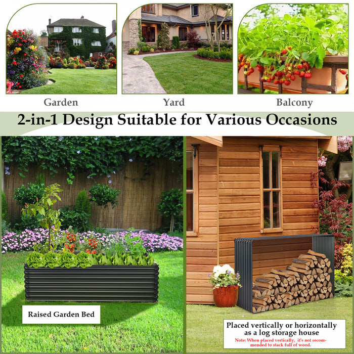 Costway 1 Pc Galvanise Souleve Lit De Jardin Exterieur Planter Boite Bois De Chauffage Porte-journaux