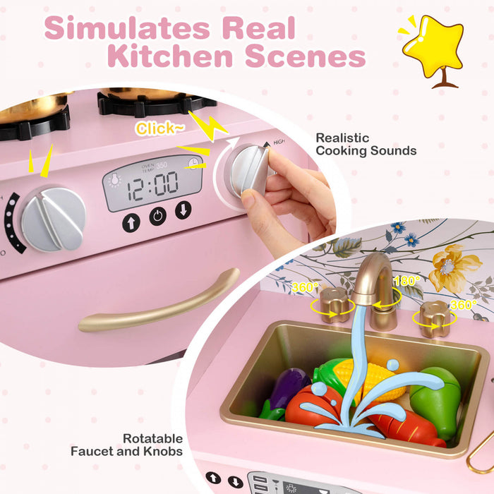 Costway Kid's Pretend Play Kitchen Toddler Kitchen Playset Avec Blackboard Rose Clair