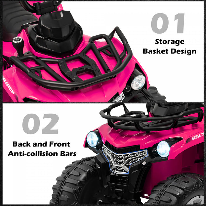 Costway 12v Enfants Rouler Sur Atv Electrique 4 Roues Quad 2 Vitesses W / Mp3 & Phares Rose