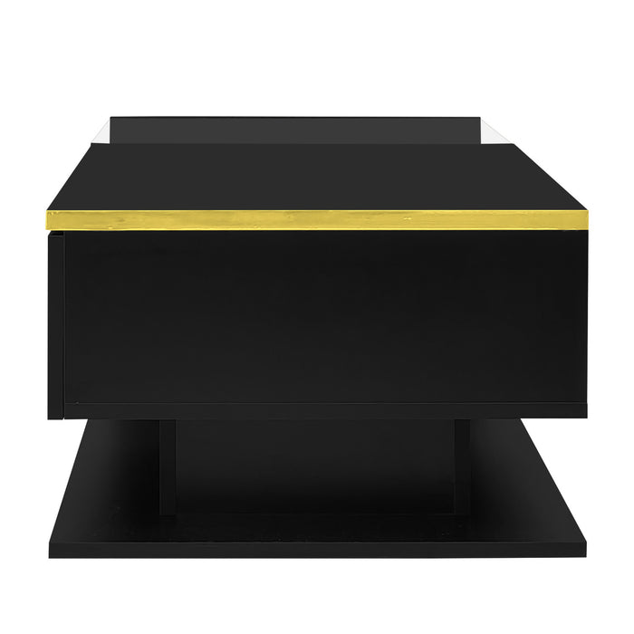 Maxwell Table Basse Haute Brillance de 39,4\" avec Verre et Effet LED, Noir