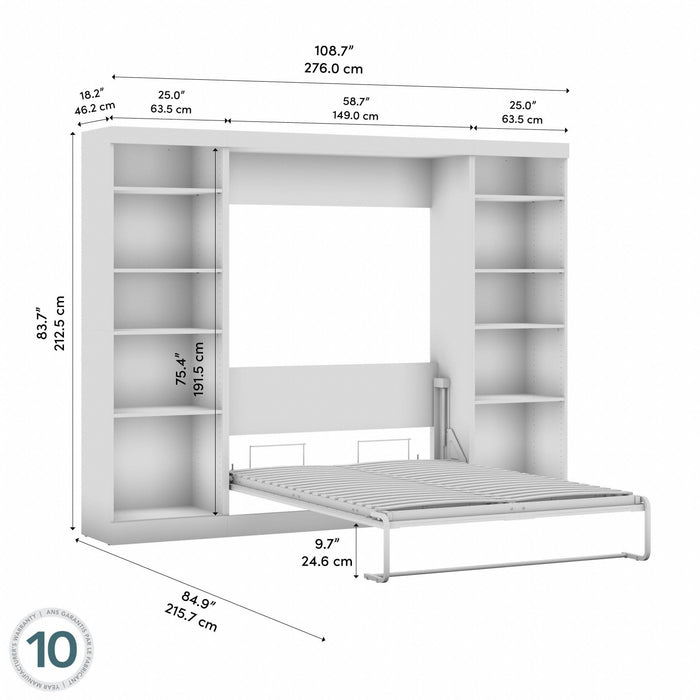 Lit double escamotable mural Pur de Bestar de 109 po avec 2 meubles à tablettes - blanc