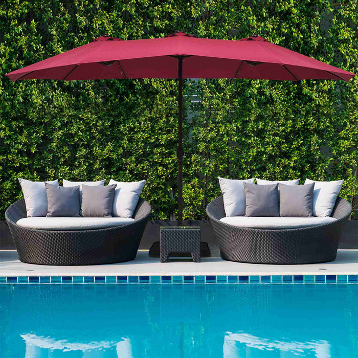 Costway Parasol de marche double-face solaire LED 15Ft Patio avec manivelle pied Bourgogne