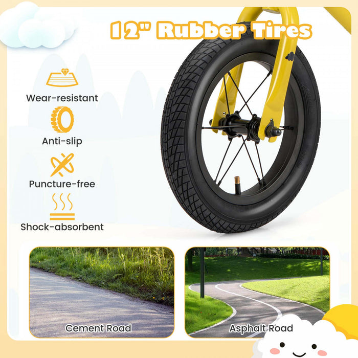 Bicycle D'equilibre Costway 12 Pouces Sans Pedale Bicycle D'entrainement Avec Pneus En Caoutchouc Gonflables Jaune