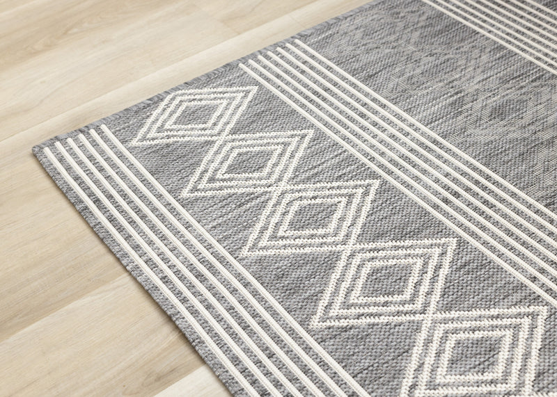 Tapis Jackson gris blanc a motifs en rangees, 6'7\" x 9'6\"