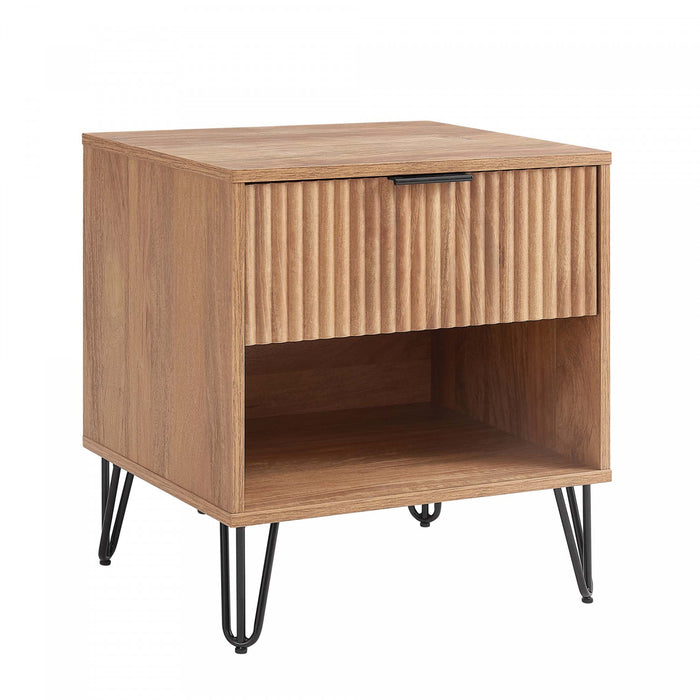 Table de nuit moderne Dumbo 20\" a cannelures en brun dore (1 tiroir)