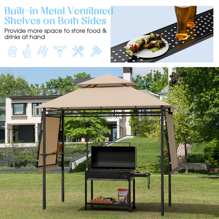 13.5’ X 4’ Patio Bbq Grill Gazebo Auvents Lateraux Etageres 2 Tier Canopy Exterieur