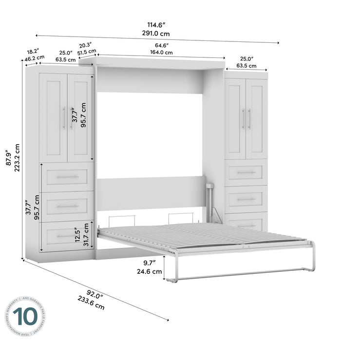 Grand lit escamotable Pur de Bestar de 115 po (L) avec armoires de rangement - blanc