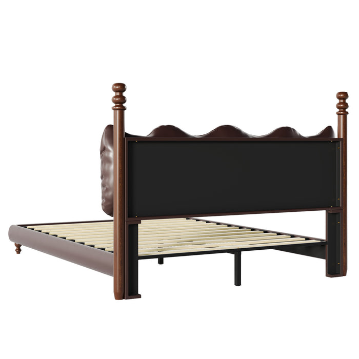 Cadre de lit plateforme en simili cuir Emma avec tete de lit, taille Queen, marron fonce