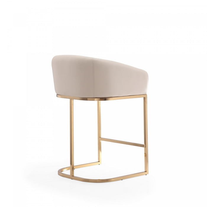 Tabouret de comptoir rembourre en metal style mid-century Louvre, creme - Lot de 2