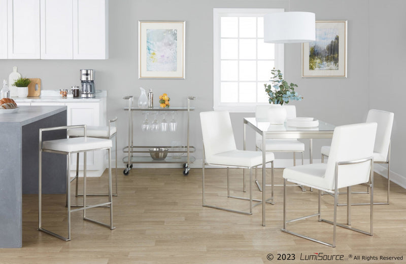 Tabouret superposable contemporain Fuji de hauteur comptoir en similicuir blanc - ensemble de 2