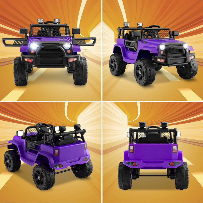Costway 12v Enfants Roulent Sur La Telecommande De Vehicule Electrique De Voiture De Camion Avec La Musique Et Le Violet Leger