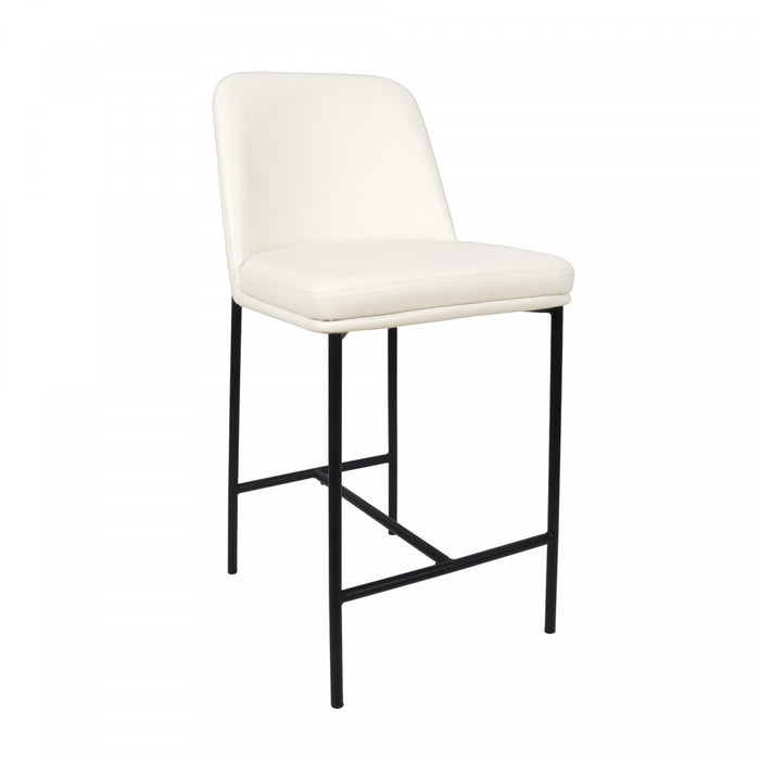 Tabouret de comptoir contemporain Loft en cuir vegetalien et metal, ivoire - Lot de 2