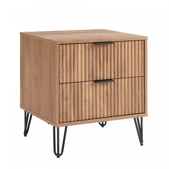 Table de nuit moderne Dumbo 20\" a cannelures en brun dore (2 tiroirs) - Lot de 2