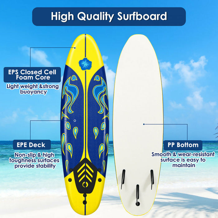 Costway – Planche De Surf De 6’’ A 3 Derives & Leash Pour Enfants, Adultes