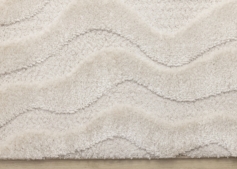 Carpette moderne, luxueuse et moelleuse Lincoln blanche à motif de courbes - 5 pi 3 po x 7 pi 7 po